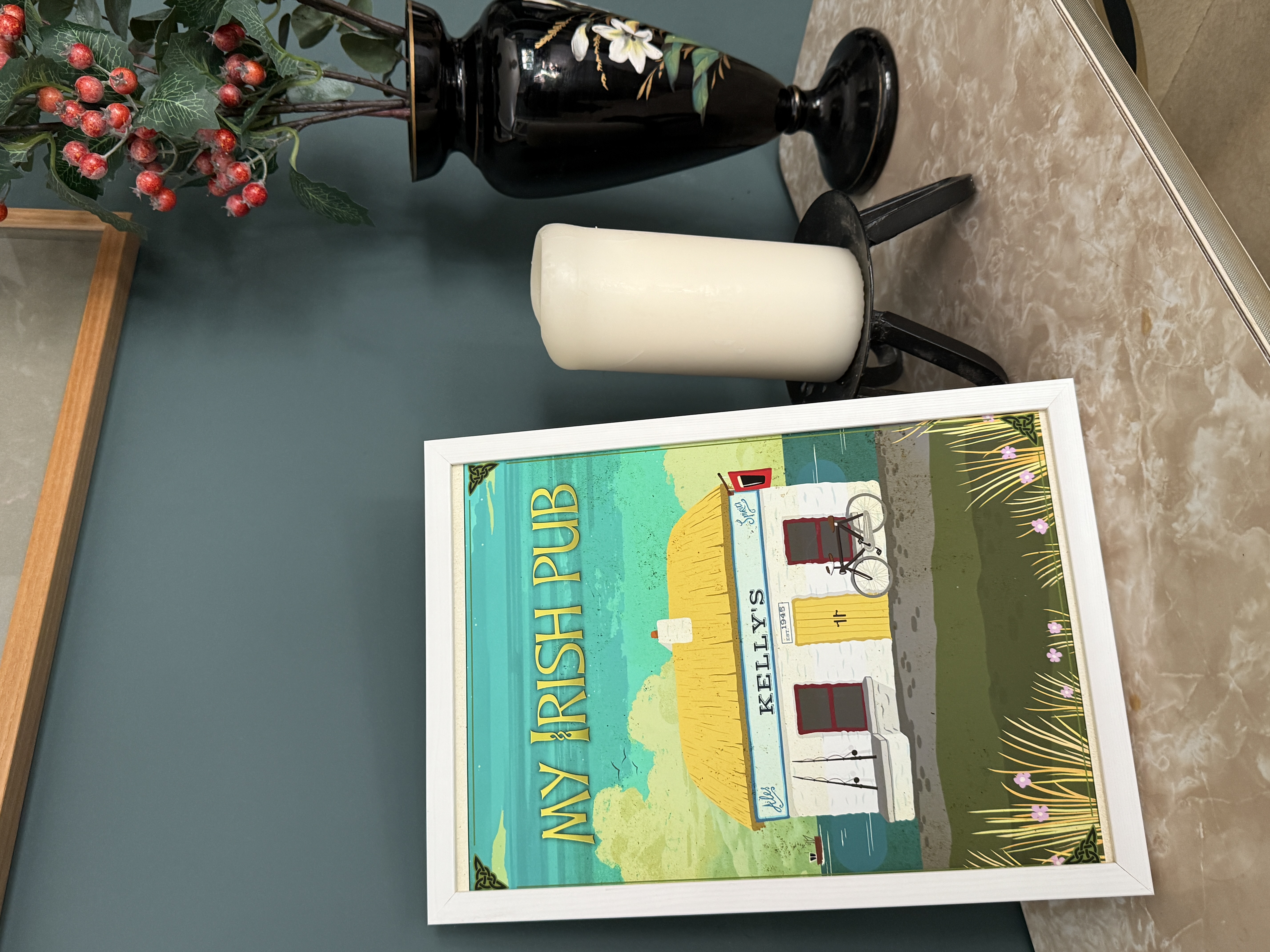 Kelly's seaside print on sideboard