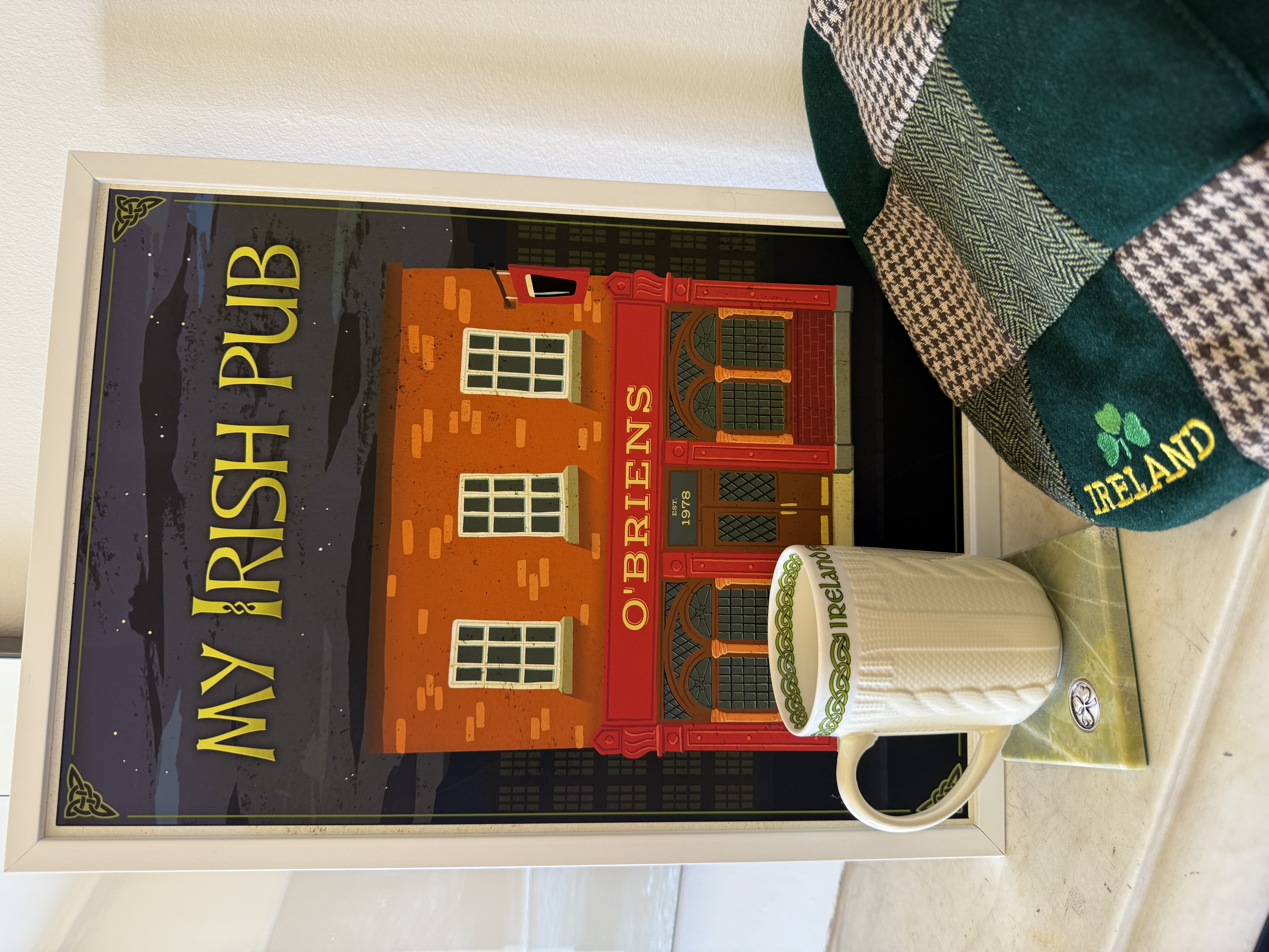 O'Briens print with Ireland cap and mug